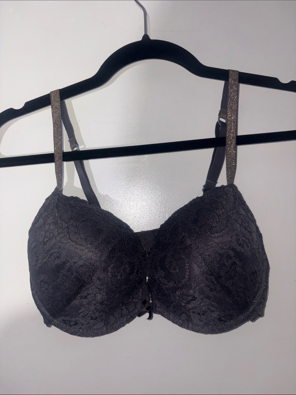 Dark grey Lace Push-Up Bra with Glitter Straps
